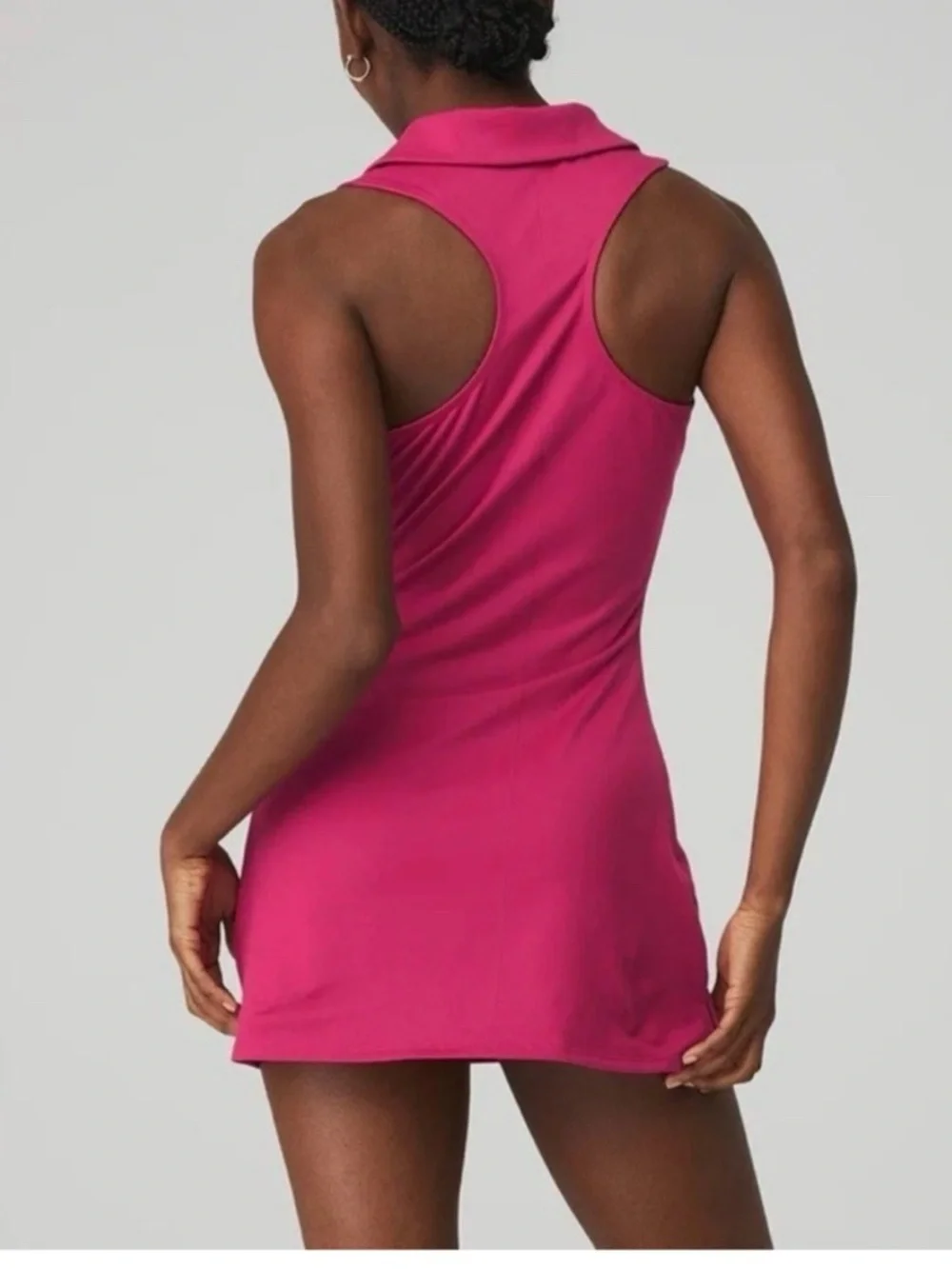ALO Women’s Size S Charmed Yoga Sleeveless Polo Swim Dress in Fuchsia Pink